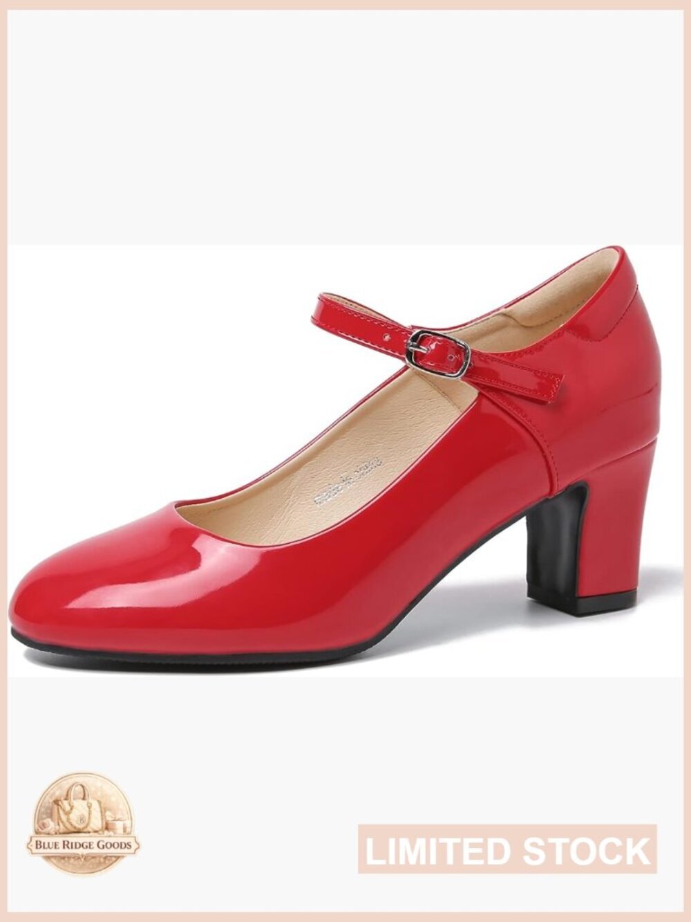 Women's Mary Jane Block Heel Pumps, Round Toe, Ankle Strap, 2.48 Inch